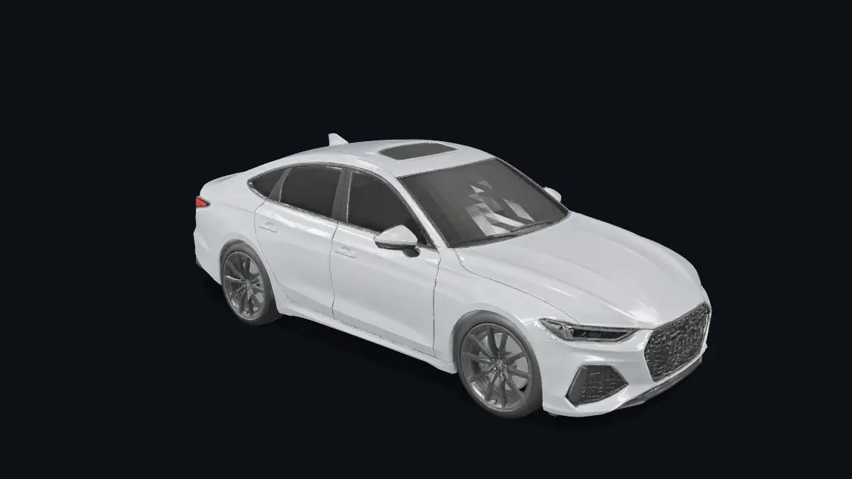 Сайт для автосалона: автомобиль в 3D-конфигураторе, вид 3/4 спереди, серебристый кузов