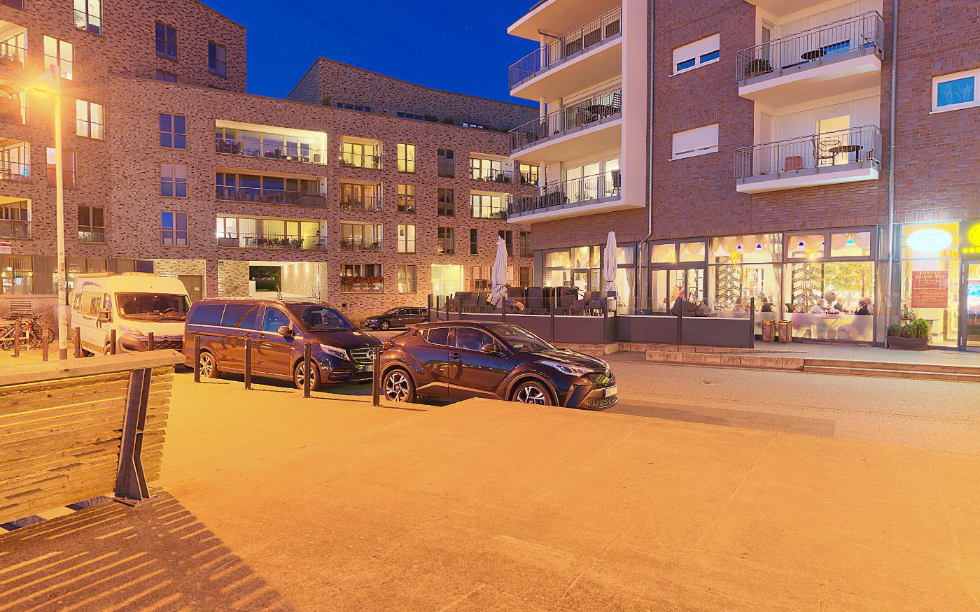 Evening street by the waterfront